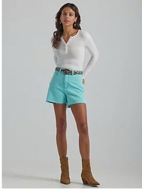 Wrangler Aqua Teal Wash High-Rise Denim Shorts (classic no stretch denim)